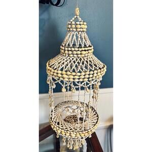 Vintage 1970s Cowrie Shell Hanging Planter Chandelier – Boho Philippines 29”